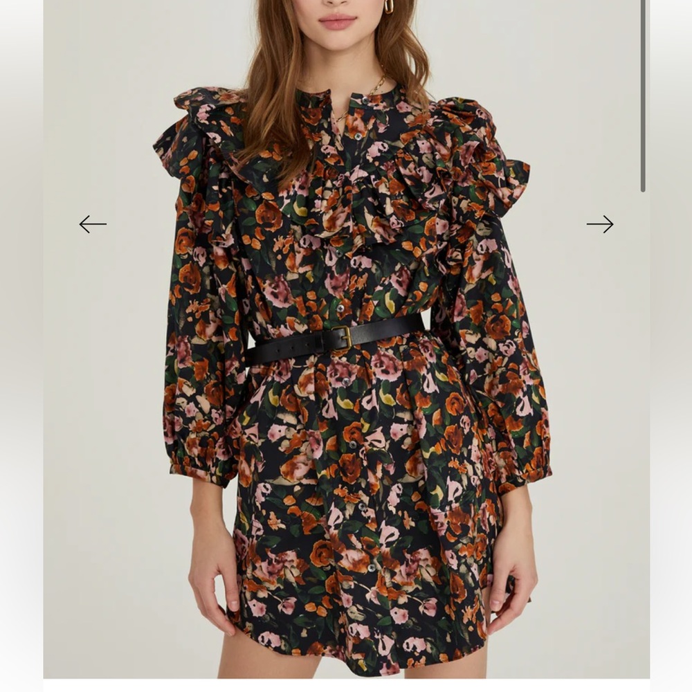 Something Navy Floral Ruffle Button Up Dress